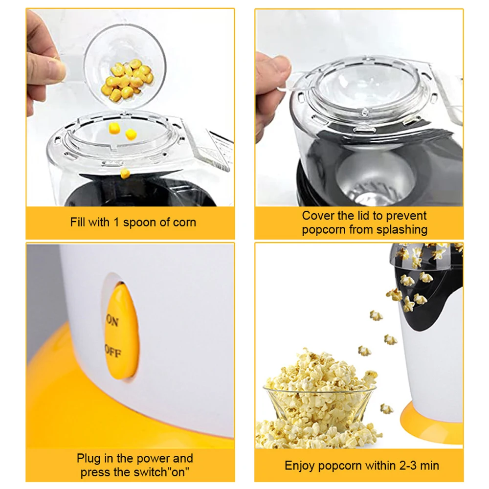 New 220V Popcorn Machine Household Mini Electric Blower Automatic Popcorn Maker with A Swirl The Non-stick Liner DIY Corn Popper