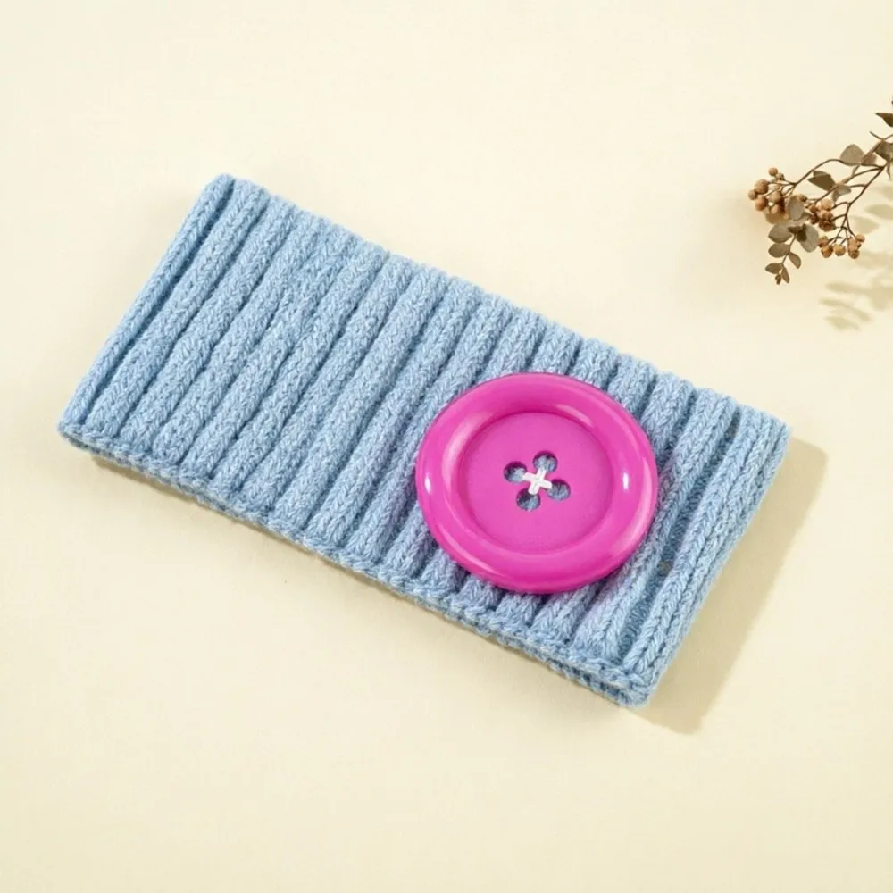 Crochet Headwrap Ribbed Knit Headband Elastic Soft Yarn Button Hair Band Stretchable Wide Band Dopamine Hairband Holiday Gifts