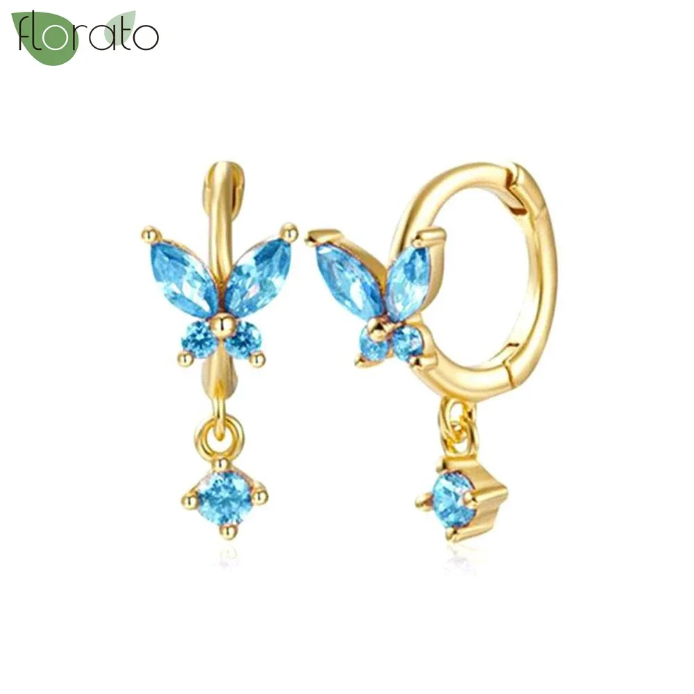 925 Sterling Silver Small Hoop Earrings, Blue Pendant