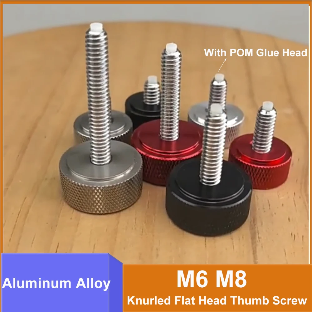 1 Stück Aluminium-Rändelschraube M6 M8 Aluminiumlegierung Gerändelter Flachkopf + Edelstahlgewinde mit POM-Pufferkleber Handfest Anziehbare Schraube