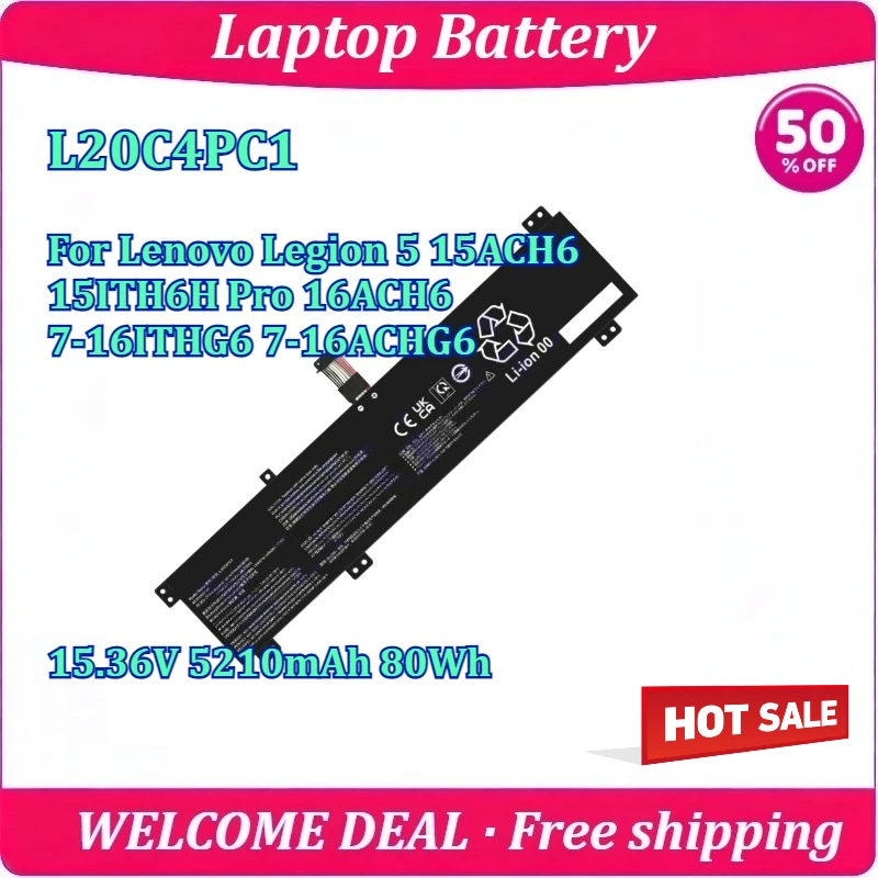 New L20C4PC1 Laptop Battery For Lenovo Legion 5 15ACH6 15ITH6H Pro 16ACH6 7-16ITHG6 7-16ACHG6 15.36V 5210mAh 80Wh Battery