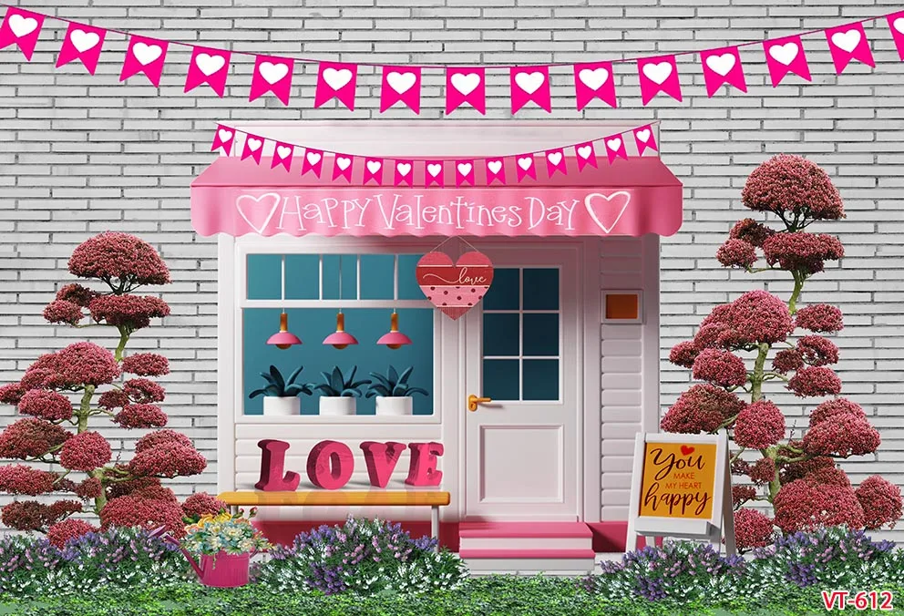 Wood Door Love Valentine's Day Red Rose Store Brick Wall Decoration Backdrops Photocall Supplies Banner Wedding Background Props