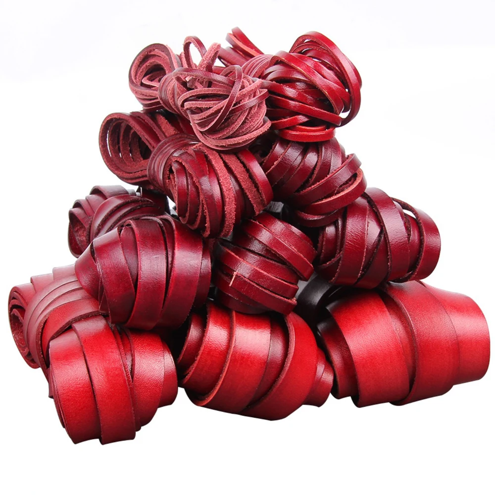 1/2/3/4/5/6/8mm 2meter Red Retro Coffee Cow Leather Strap Findings Flat/Round Leather Cord String Rope DIY  Bracelet Making