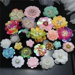 Handmade beaded Flower patch crystal tassel fabric flowers wedding applique diy decoration accessor