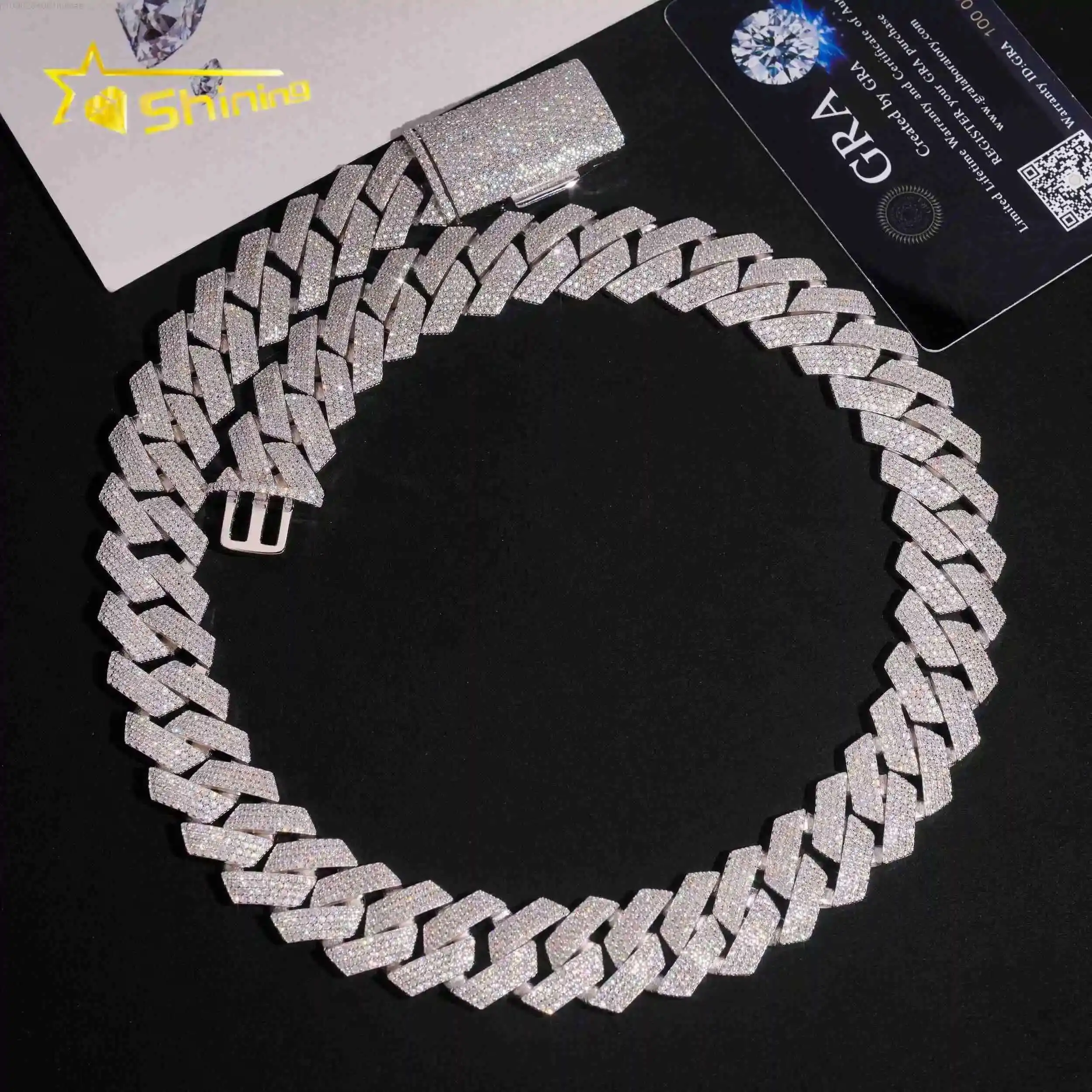 

20 мм большой тяжелый кубинский Chian Vvs Moissnaite Iced Out ювелирные изделия стерлингового серебра 925 пробы с покрытием из белого золота мужское ожерелье в стиле хип-хоп