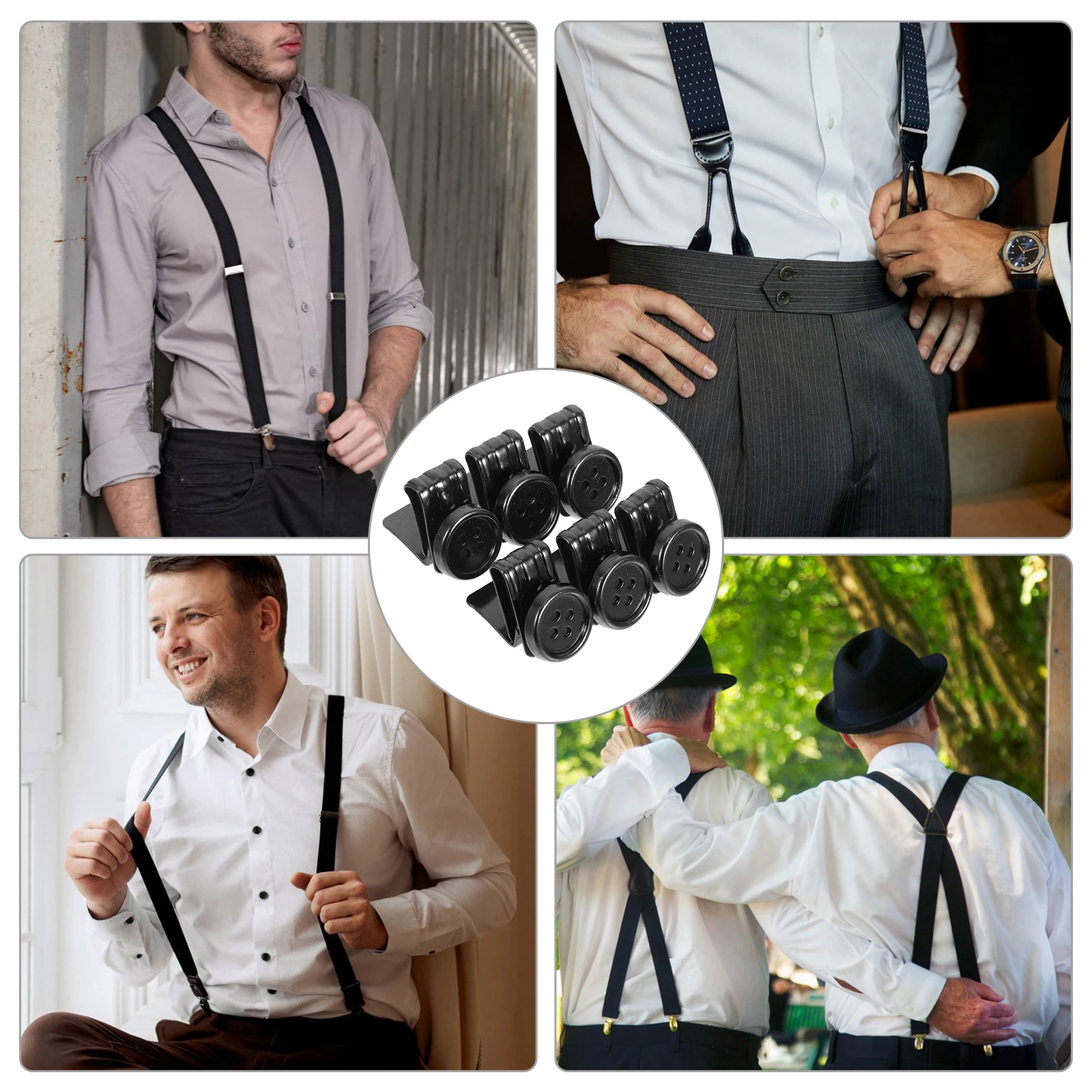 

6pcs Metal Adjustment Buckle Buttons for Pants Hats Mens Black Braces Trousers Work fasteners clasp button braces suspenders