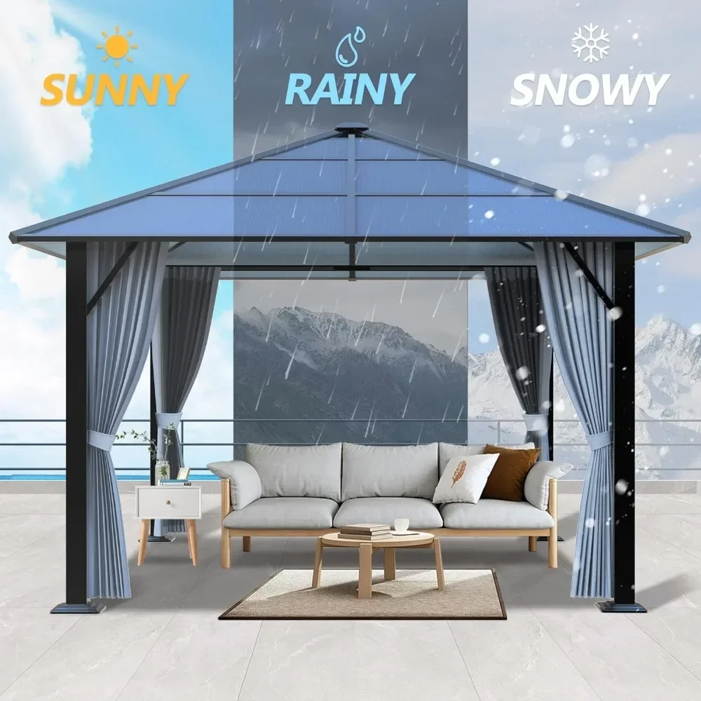 10'x10' Outdoor Gazebo, with Translucent Roof, Breathable Mesh and Privacy Curtains, Outdoor Gazebo