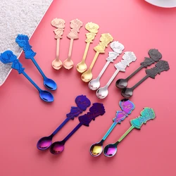 2Pcs/Set Stainless Steel Couple Coffee Spoon Dessert Ice Cream Stirring Spoon Tea Spoon Kitchen Tableware Wedding Supplies Gift