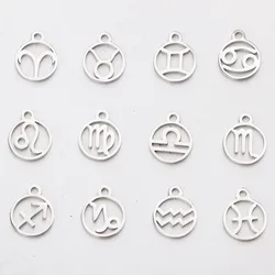 12pcs/lot 9.5*9.5mm Mirror Polished Stainless Steel Zodiac Charms Constellations Charms For DIY Bracelet Making