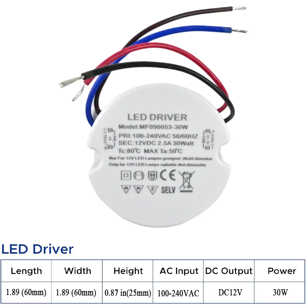 24W 30W 36W runder LED-Treiber Ultraschlankes LED-Netzteil Runder LED-Transformator AC 110V 220V 230V zu DC 12V 24V für LED-Lampe