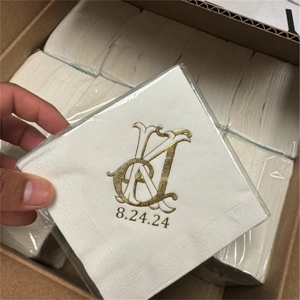 50PCS Personalized Party Napkins - Modern Script Names - Cocktail Napkin, Foil Stamped Napkin, Party Decoration, Bridal Shower,