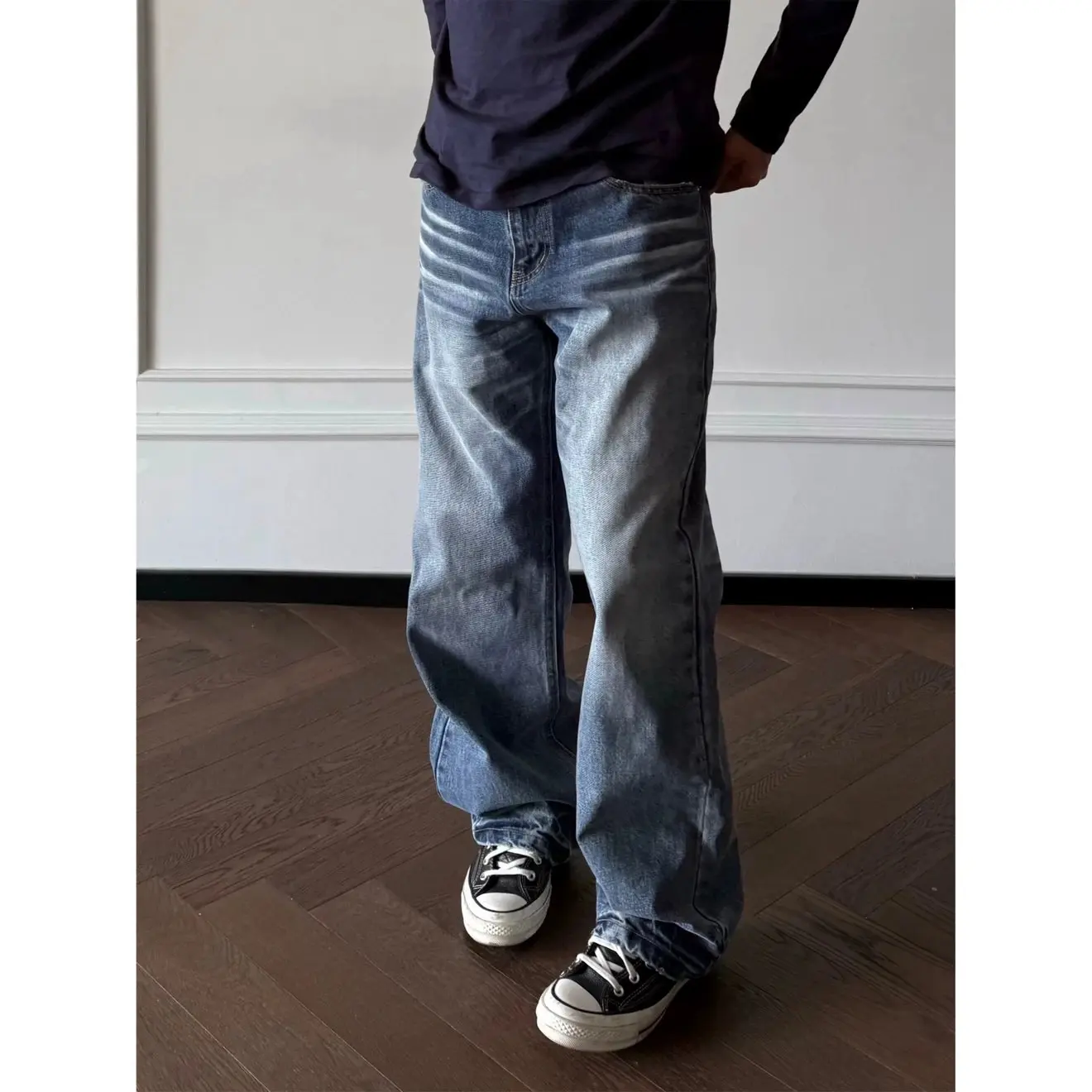 

Heavy Du Waed Straight Leg Jeans Retro Hand Rubbed Honeycomb Men's Casual Pants Cotton Non Deformable