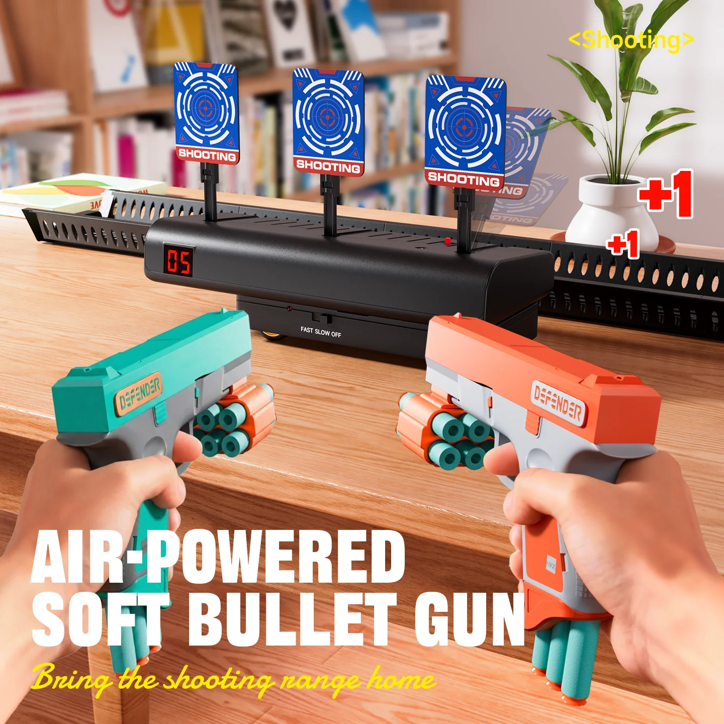 Kinderfeestwerper Miniatuurornamenten Automatisch schuimpistool met schietdoel Realistisch handmatig binnenkamerdecor