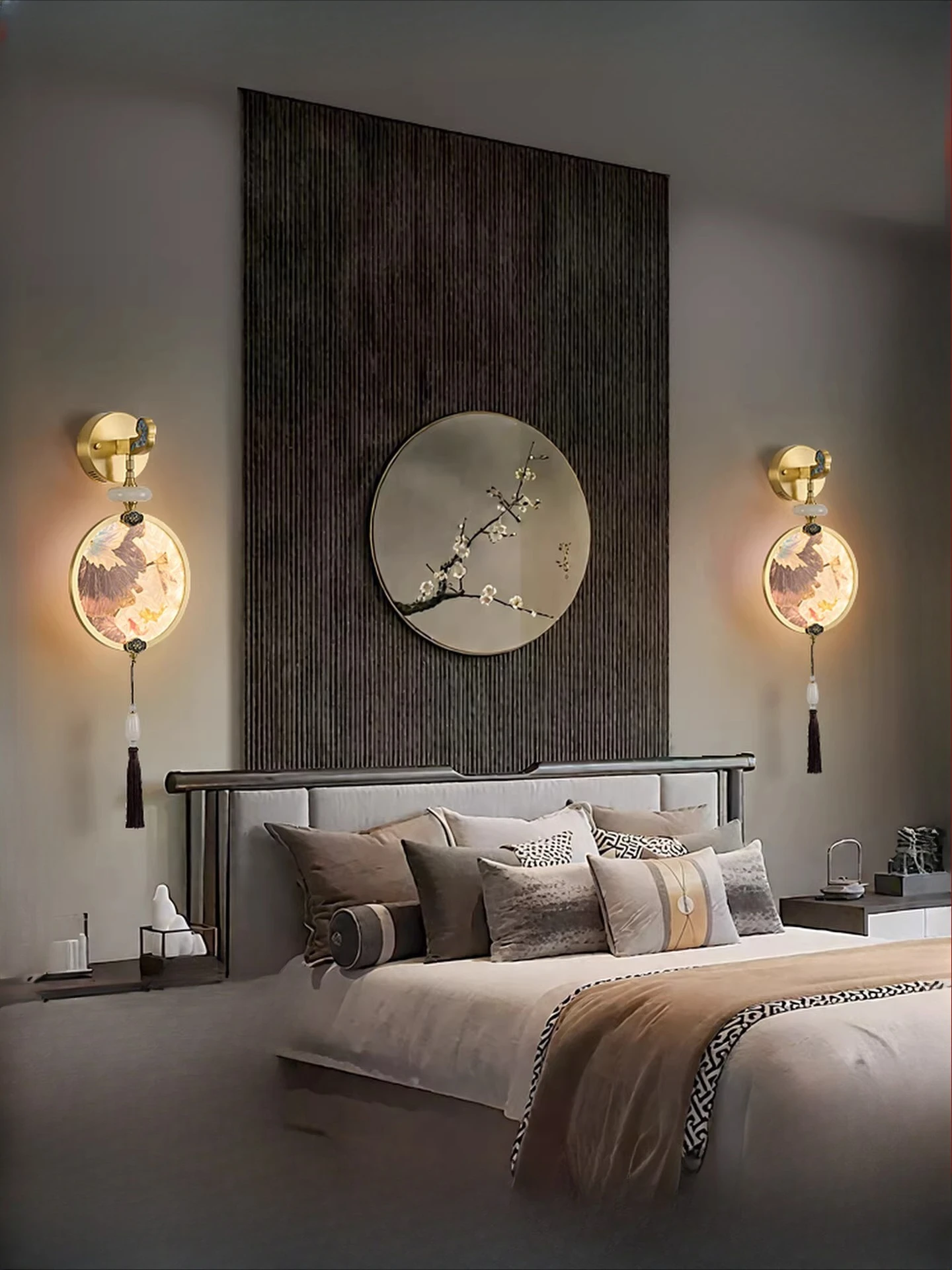 Enamel colored wall lamp, new Chinese style atmospheric living room, all copper dining room, bedroom bedside lamp
