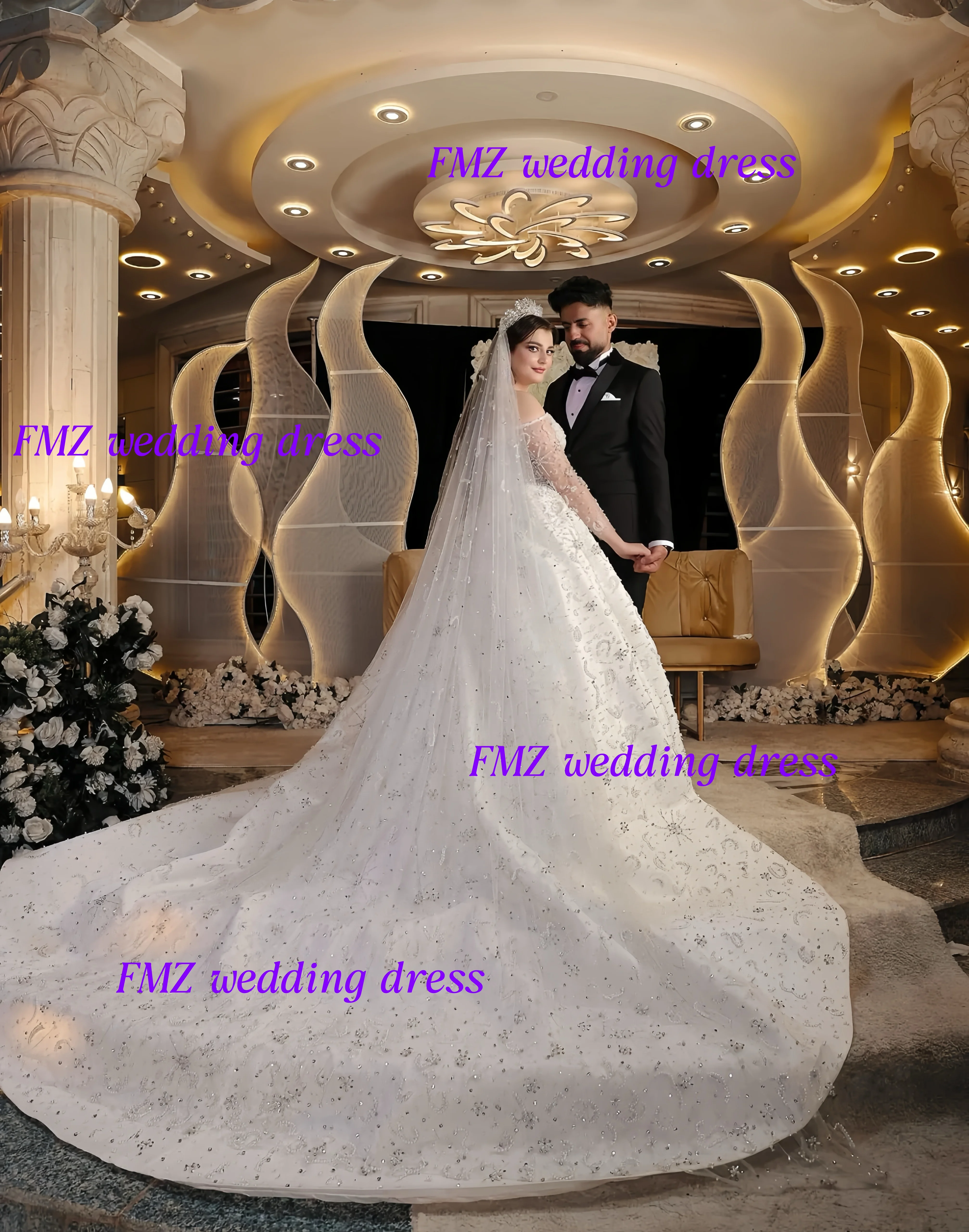 Customzied Sweet collar long-sleeved Ball Gown beaded luxury wedding dress vestidos de novia amanda novias amanda novias officia