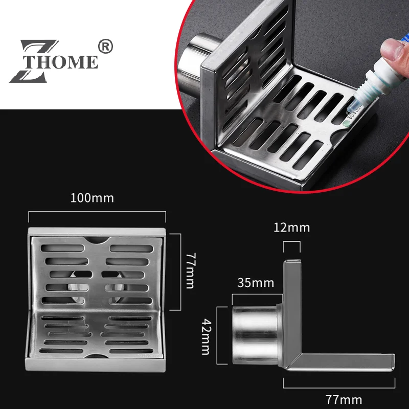 

Drainage Grate Wall-mounted Drain Pipe Ciose To The Corner Stainless Steel 304 Square Shape Corner Type