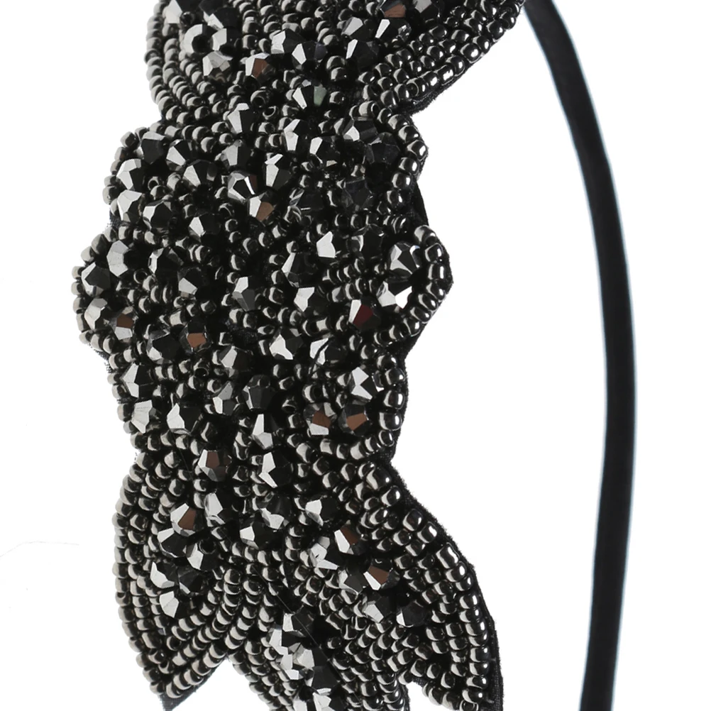 

1920s Headband Exquisite Detail Hair Crochet Wedding Party Black Rhinestone Headpiece Headdress for Bride Bridal