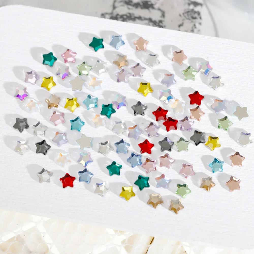 100/500pcs 4mm/6mm Star Shape 18Colors Boutique Flat bottom nail art rhinestones Glass crystal 3D nail decoration wholesale