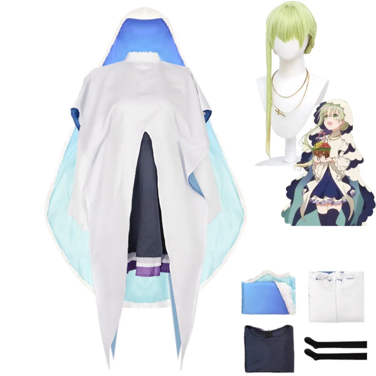 Anime The White Holy Woman and The Black Pries Cecilia Cosplay Costume Wig Cloak Dress Woman Kawaii Carnival Masquerade Ball Set