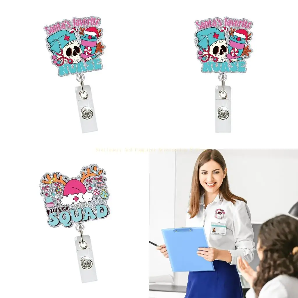 格納式 ABS バッジ ホルダー クリスマス スパンコール バッジ ホルダー オフィス スタッフ用