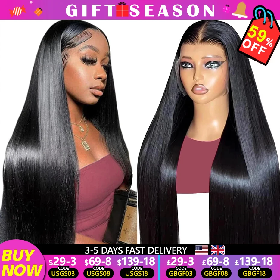 Straight Human Hair Wigs For Women 4X4 HD Transparent Lace Closure Wig Pre Plucked With Baby Hair 13x6 360 Lace Frontal Wig