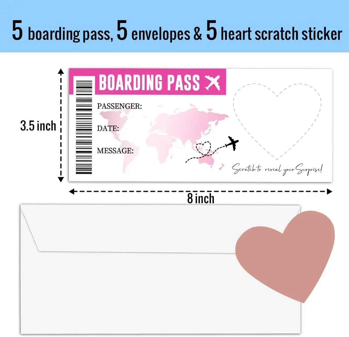 1Set Boarding Pass Theme Scratch Off Game Card Wedding Invitation Cards with Envelope for Birthday Bachelorette Party Decoration