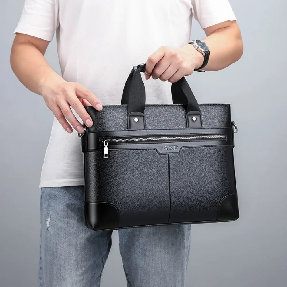 Fashion PU Leather Shoulder Business Documents Bag Simple Senior Handbags Large Capacity Briefcase Men