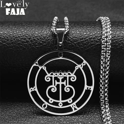 Satan Sigil GREMORY Stainless Steel Round Necklace Chain Women Silver Color Statement Necklaces Jewelry colar feminino N3329S03