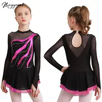 Vestido de patinaje sobre hielo para niñas, tutú, danza, gimnasia, leotardo, vestido de Ballet, trajes de espectáculo escénico con diamantes de imitación de manga larga