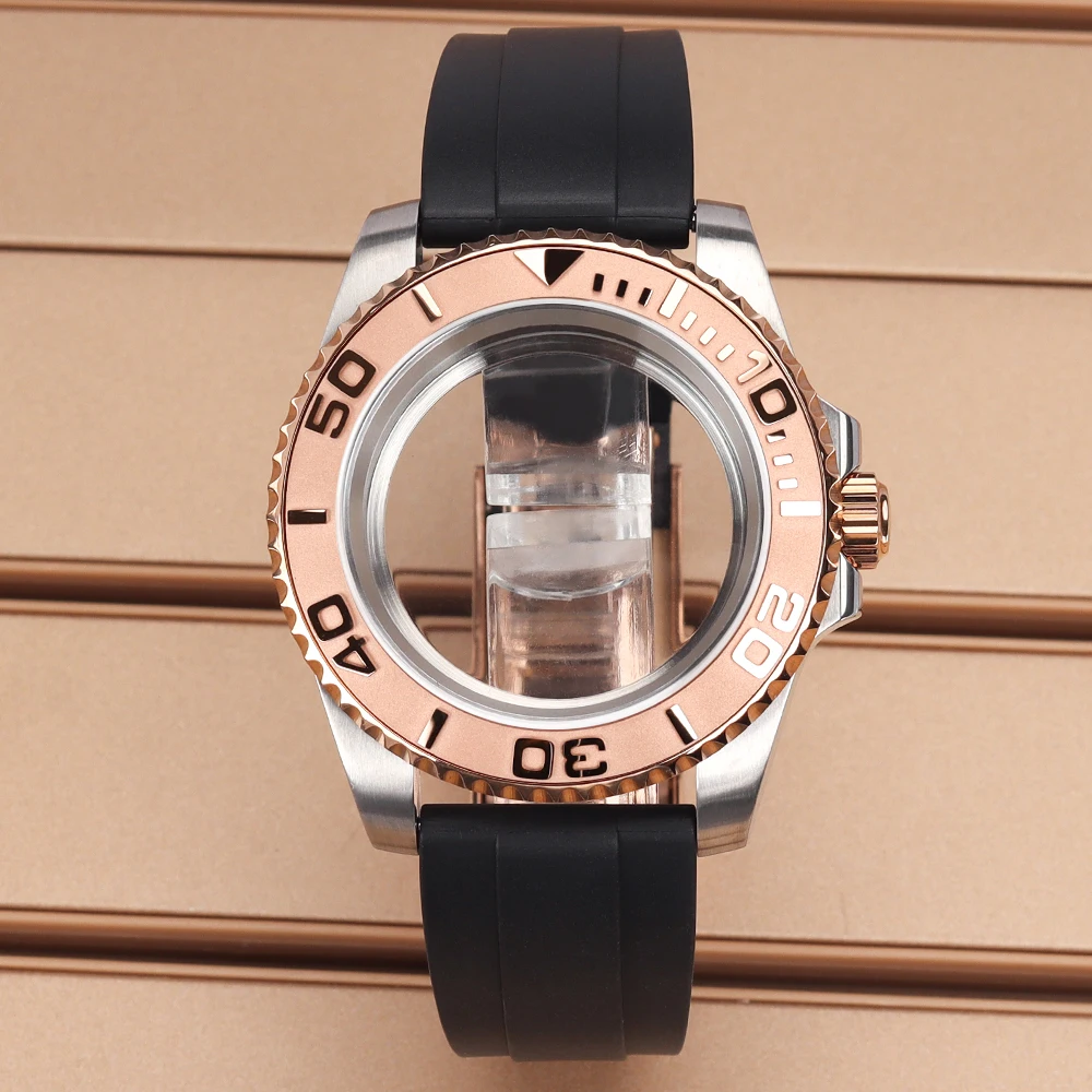 40MM Silver Rose Gold Watch Case Sapphire Glass For NH35 NH36 NH38/34 Miyota 8215 ETA 2824 Movt Ceramic Bezel Yacht-Master Parts