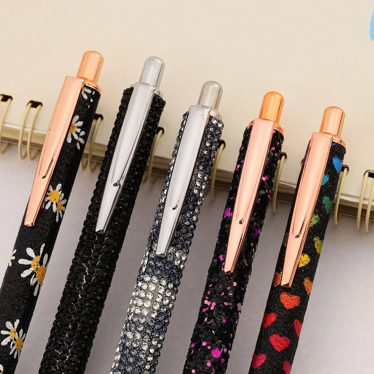 Lytwtw\'s Cute Black Press Ballpoint Pen Luxury Kawaii Metal Stationery School Office Supplies 5 Pieces