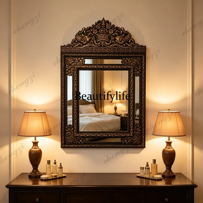 French retro carved makeup mirror villa living room classical fireplace above decorative mirror European style