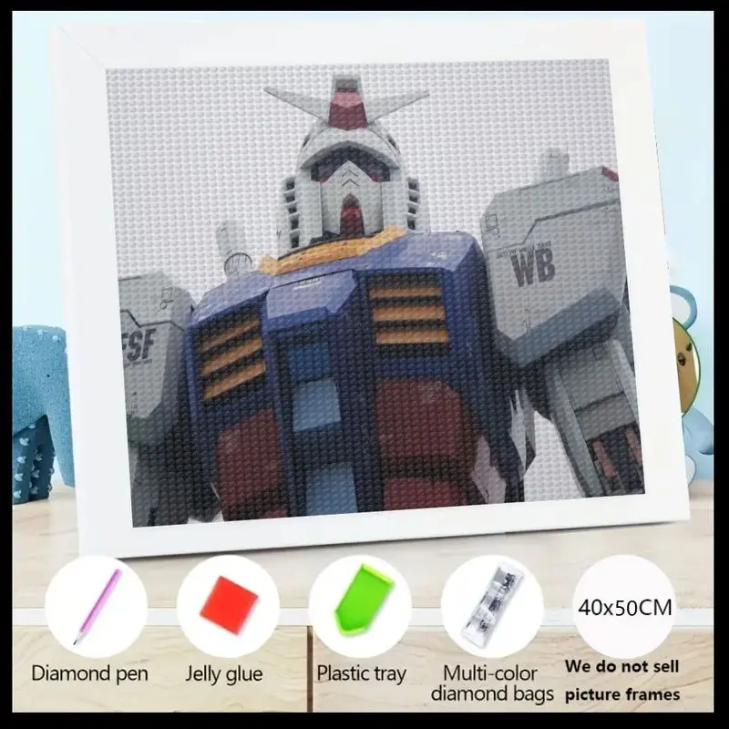 

1PC Gundam Robot Diamond Painting Kit, 5D Full Drill DIY Anime Mecha Art Set, Sparkling Rhinestone Gem Painting for Adults & Tee