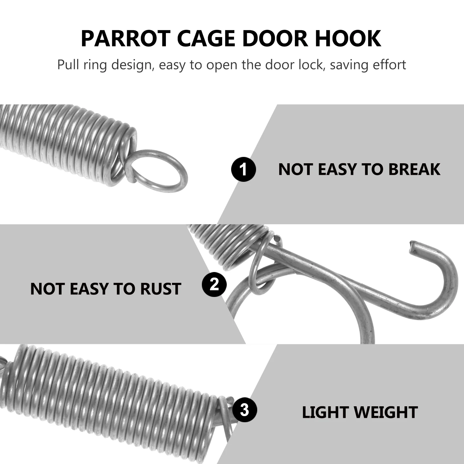 

10Pcs Rabbit Cage Door Spring Hooks Multi-Purpose Durable Pet Cage Door Fixed Hanging Hook for Bird Parrot Chicken Pigeon Cages
