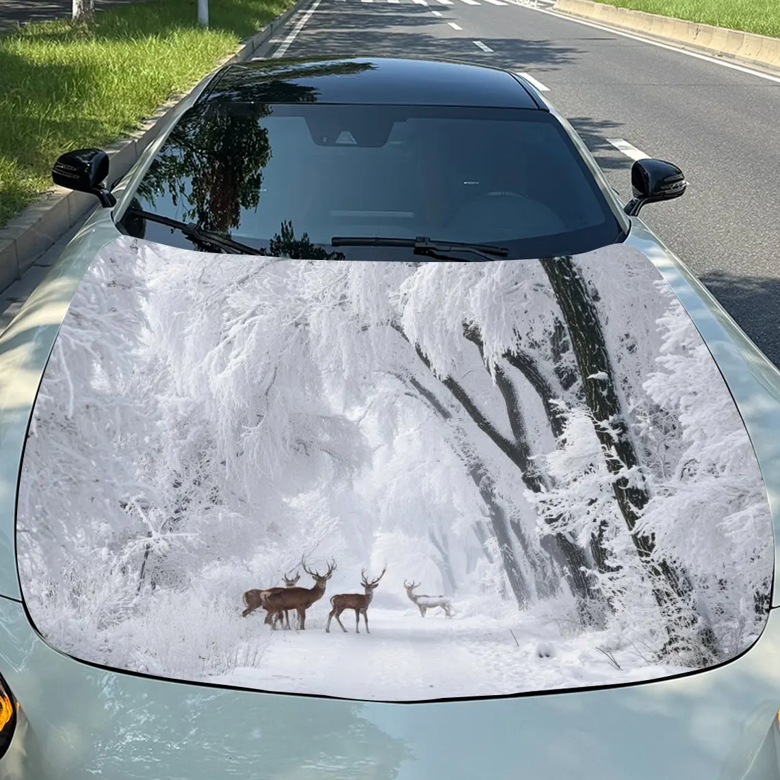 

Наклейки на капот автомобиля Snowy Forest Deer Herd - прочные наклейки из ПВХ, высококачественный устойчивый к атмосферным воздействиям винил для экстерьера автомобиля Customizati