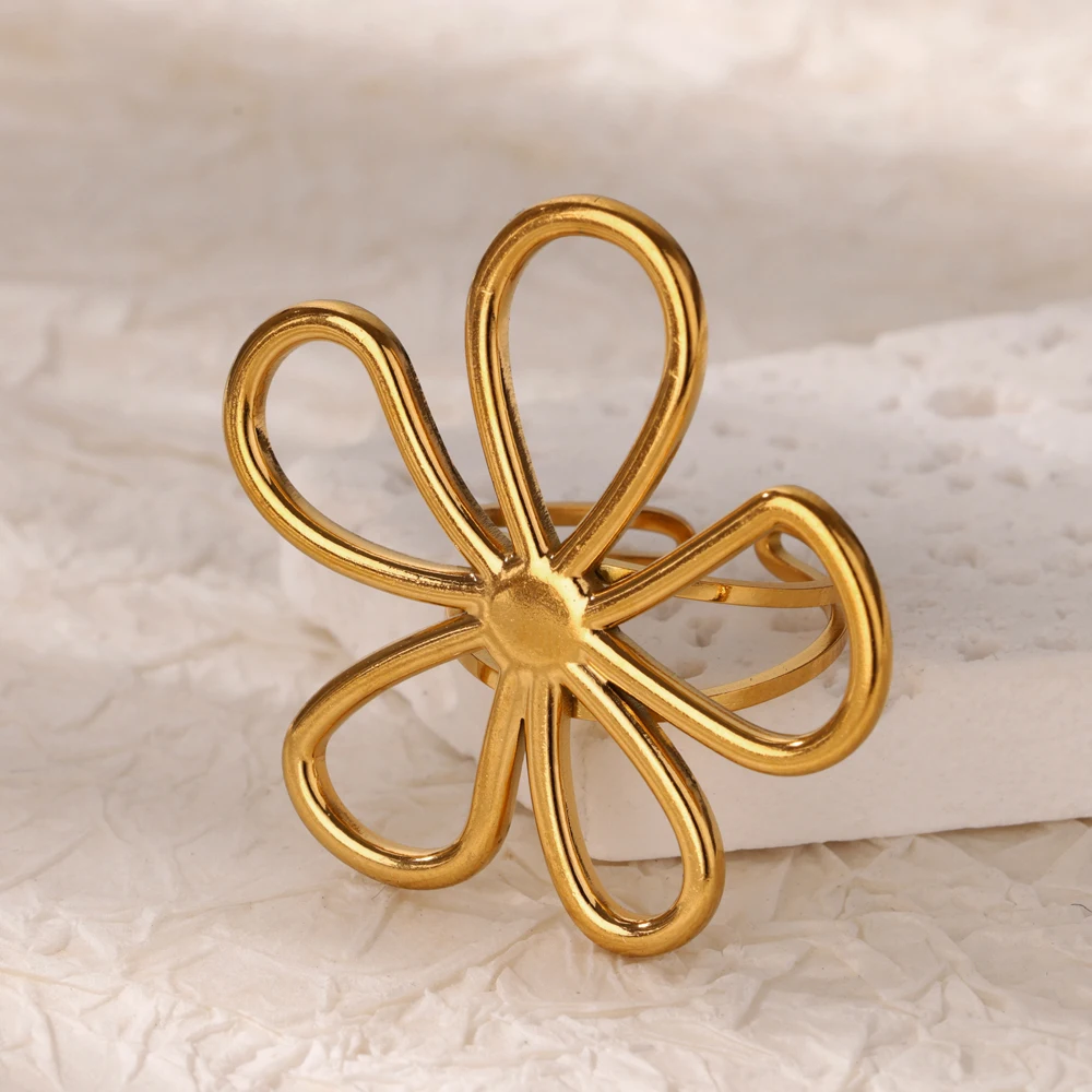 Minimalistische Blumenringe für Frauen, hohle Flora-Edelstahlring, 2025, Trend-Statement, ästhetischer Schmuck, Hochzeitspaar-Band