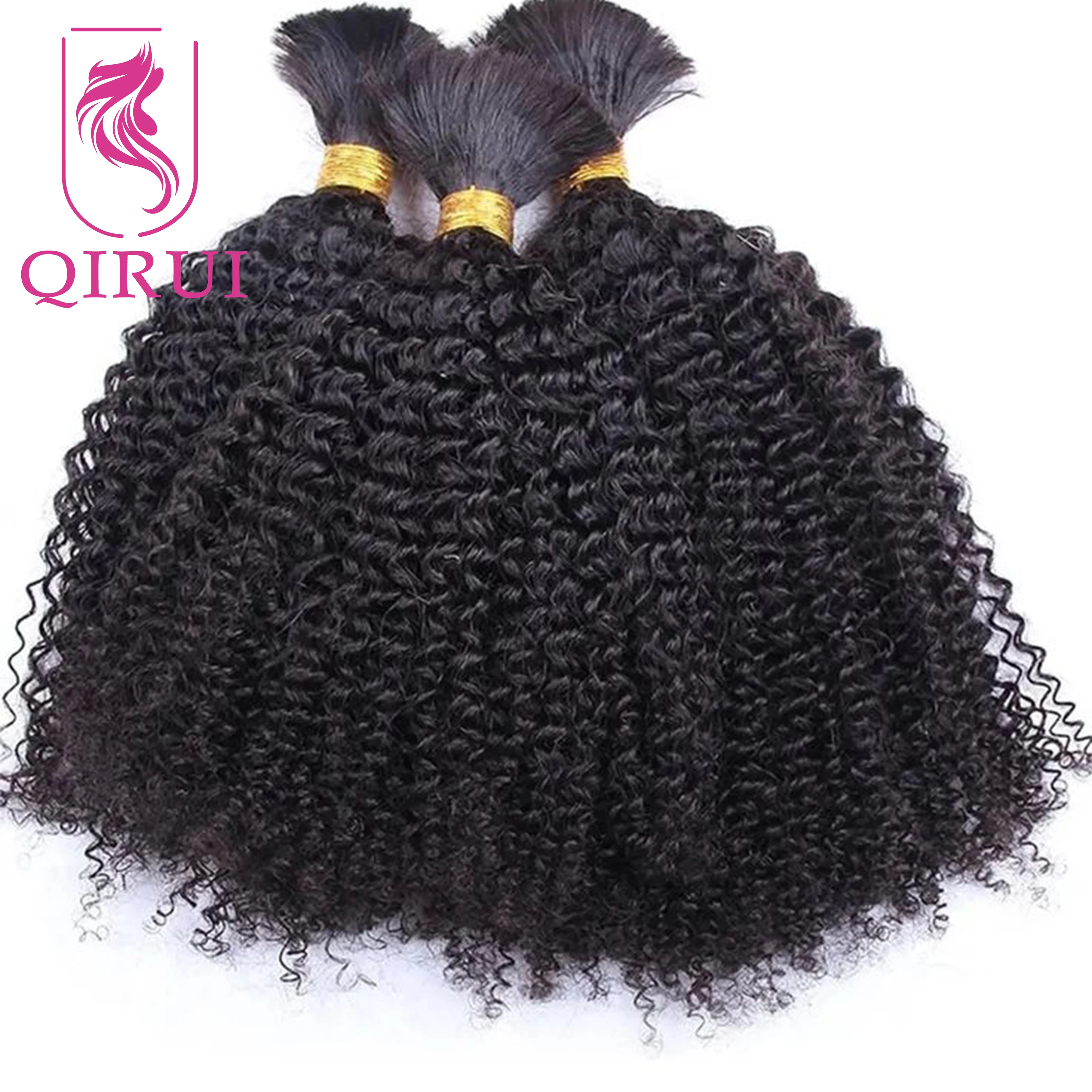 Bulk Human Hair For Braiding Afro Kinky Curly Burmese Human Hair No Weft Double Drawn Full End Boho Braids Hair Extensions