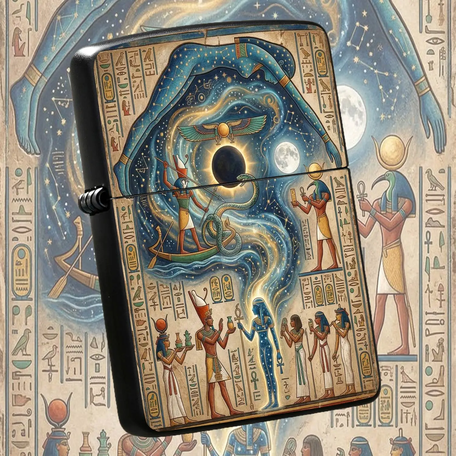 Ancient Egyptian Myth Starry Sky Themed Lighter, Retro Papyrus Mural Creative Decor, Portable Practical Daily Accessory, Suitable For Home Outdoor Travel Scenes, Exquisite Unique Gift For Culture Enthusiasts And Art Lov A Humorous And Inter