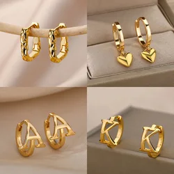 Initial Letter Stud Earrings For Women Stainless Steel Letter A-Z Piercing Earring Femme Korean Fashion Jewelry Gift