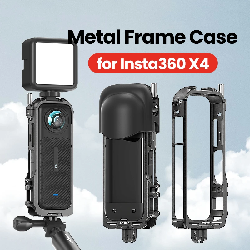 

for Insta360 X4 Aluminum Bezel Frame with Magnetic Foldable 2 Claw Interface 1/4 Threaded Hole Connector Silicone Lens Cap