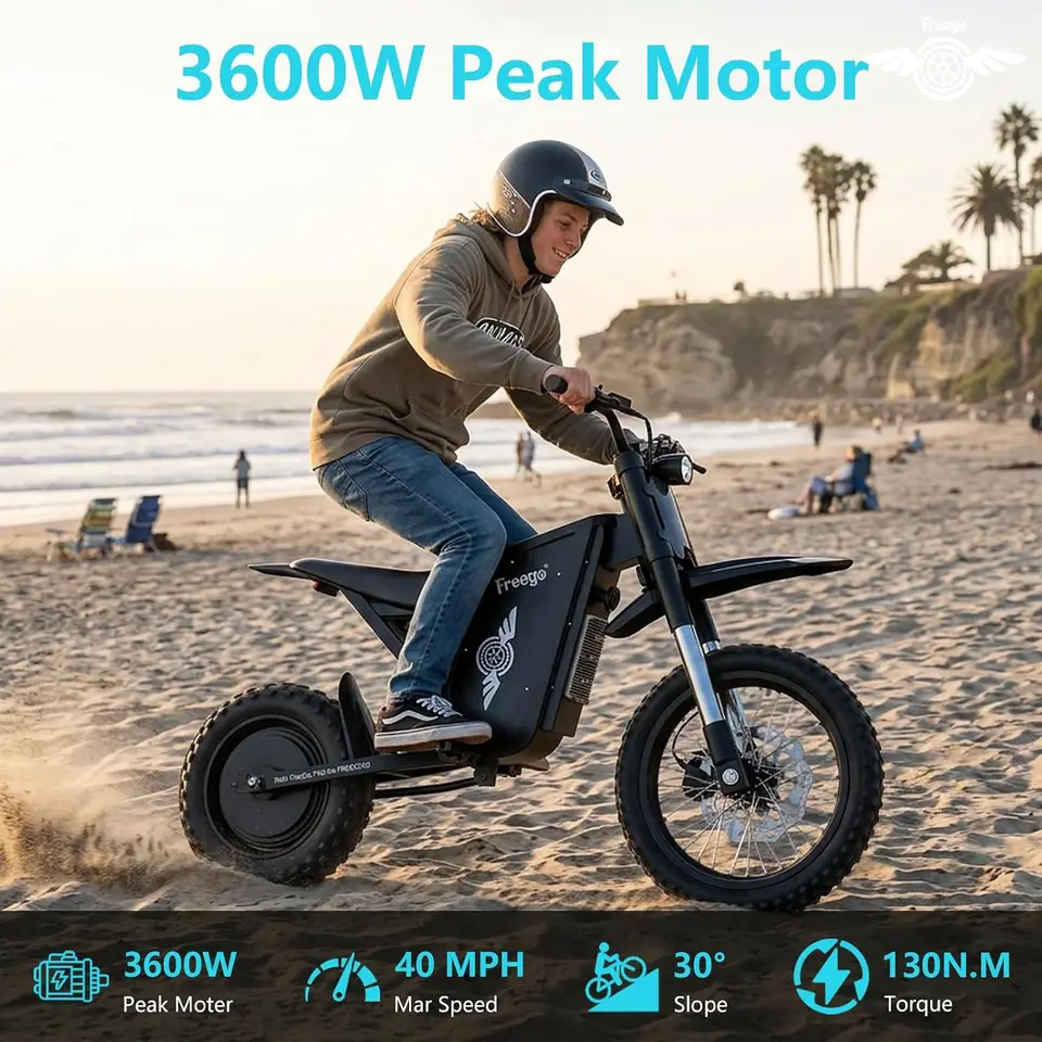 Freego X0 Electric Dirt Bike 3600W Motor 60V 23Ah Battery E Bike 14/10"Tire 40MPH Dual Hydraulic Disc Brakes Electric Motorcycle image 4