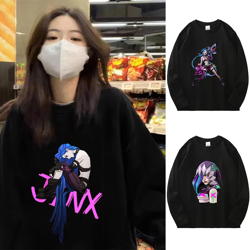 Hot Game Movie Arcane Jinx Graffiti Sweatshirt Long Sleeve for Man Women Harajuku O-neck Casual Shirt League of Legends Clothes