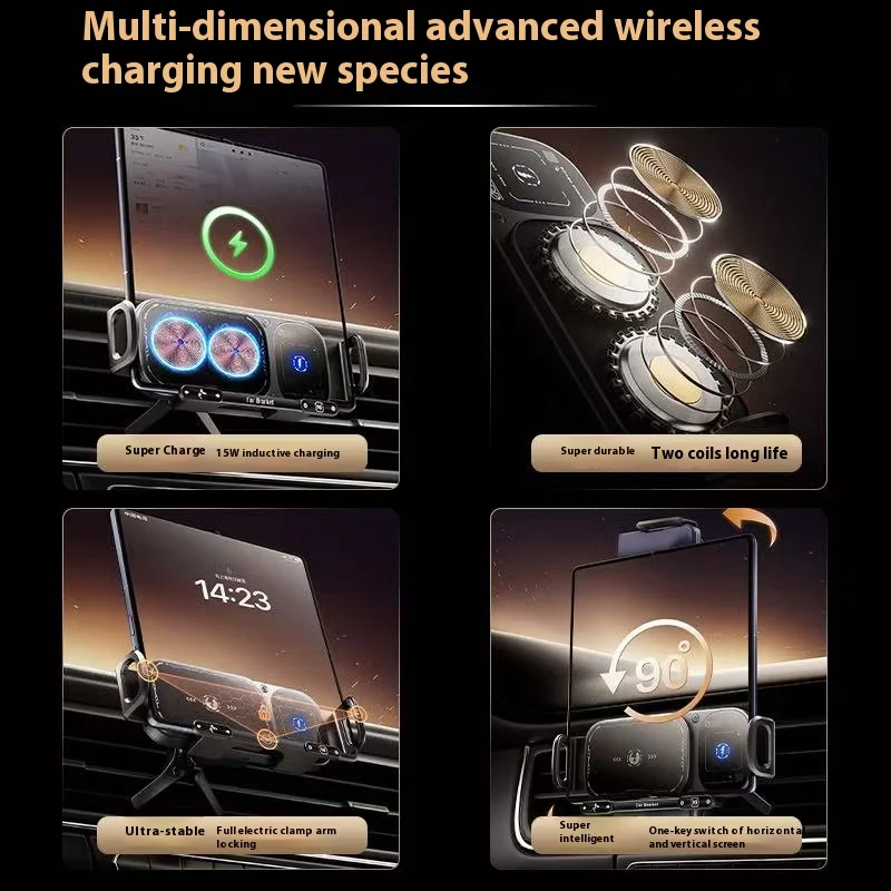 2IN1 Car Wireless Charger Phone Holder Touch Rotate Stand for Samsung Galaxy Fold 6 5 4 3 Z Flip iphone 16 15 14 13 12 11Pro Max