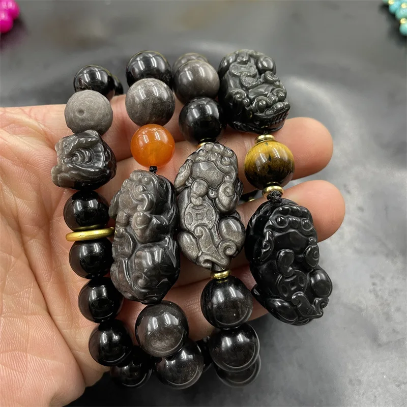 

Браслет из натурального обсидиана Pixiu, универсальная модель для друзей.