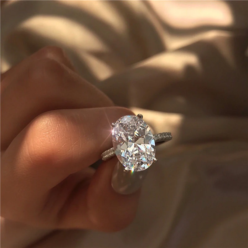 Charm Female Big White Crystal Stone Ring Luxury Silver Color Wedding Rings For Women Vintage Bridal Engagement Jewelry Gifts