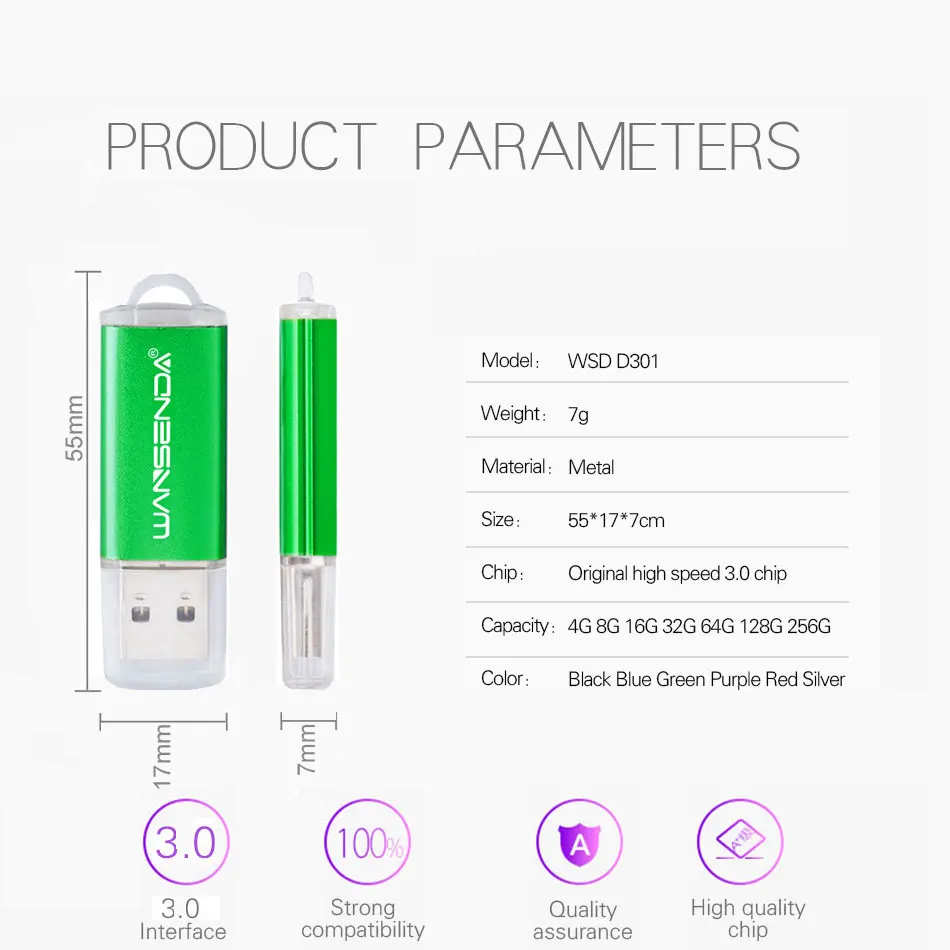 Wansenda Mini USB 3,0 Flash-Laufwerk 32GB 64GB USB-Stick 256GB 128GB 16GB externer Speicher Pen drive USB 3,0 Memory Stick