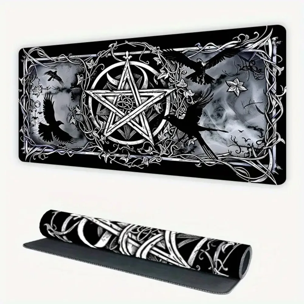 Gothic mysterious game table mat and mouse pad featuring pentagrams, crows, skulls and mysterious symbols art pc accessories