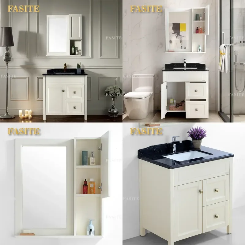 For American Classical Style Ivory White Bathroom Cabinet Combination Storage Vanity Unit with Sink Modern Home Decor