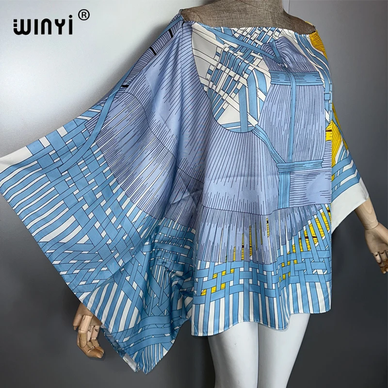 بلوزة WINYI Boho مطبوعة بوهيمية صيفية بأكمام تشبه جناح الخفّاش للنساء لتغطية الشاطئ ملابس الشاطئ ملابس نسائية للعطلات