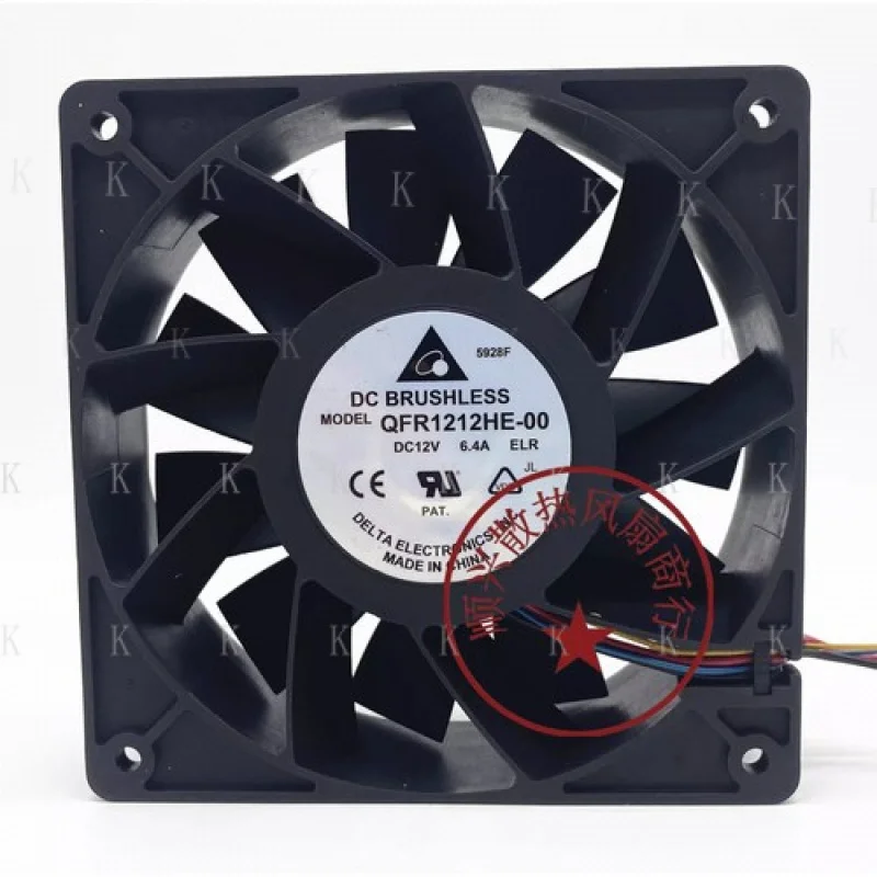 

C for Delta QFR1212HE-00 12038 DC12V 6.4A 12CM 4-Wire Dual Ball Cooling Fan